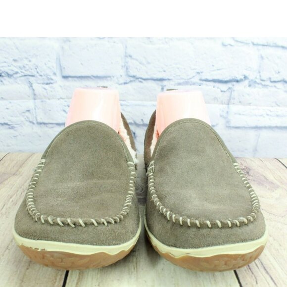 LL Bean Brown Suede Slip On Fleece Lined Mountain Moccasin Slippers Size 9 M - Picture 4 of 9